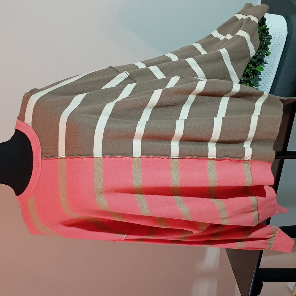 Relaxed Two-Tone Striped Tunic - Pink & Brown